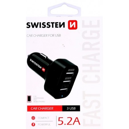 Zástrčka Swissten s 3x USB výstupom 5,2A 12/24V